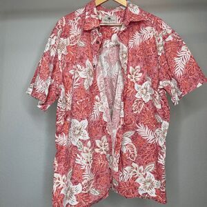 Island Shores Pink Coral Floral Hawaiian Shirt XXL‎